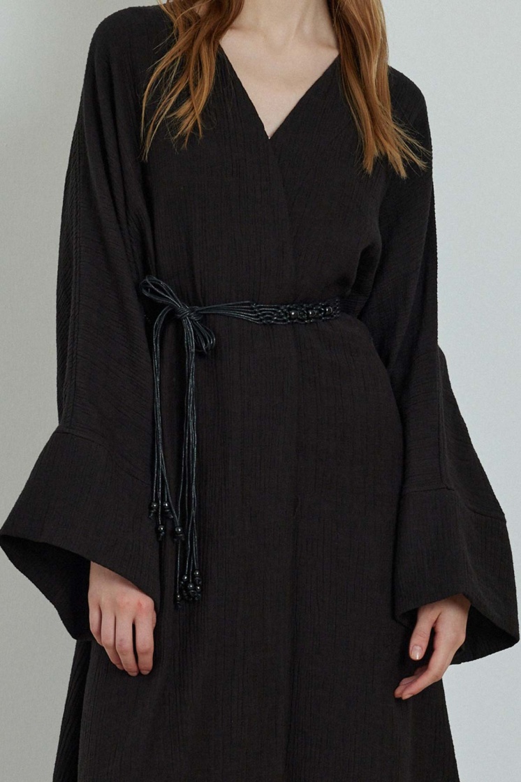 Organik Dokulu Siyah Kimono - 3