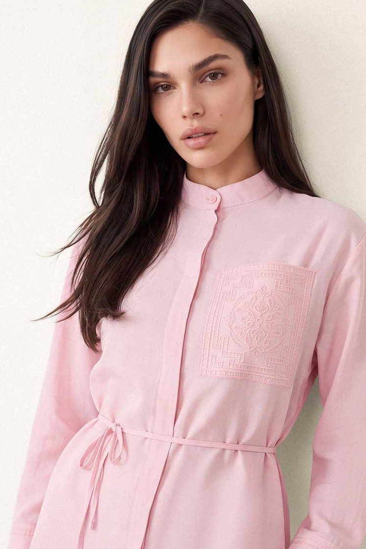 Nakış Detaylı Basic Soft Pembe Gömlek