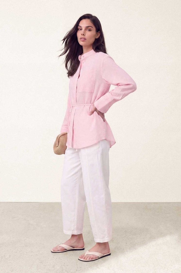 Nakış Detaylı Basic Soft Pembe Gömlek