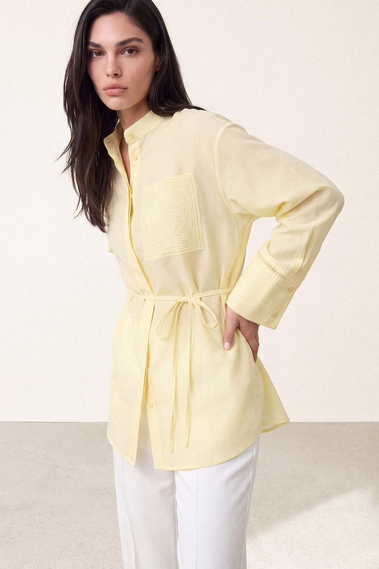 Nakış Detaylı Basic Soft Sarı Gömlek