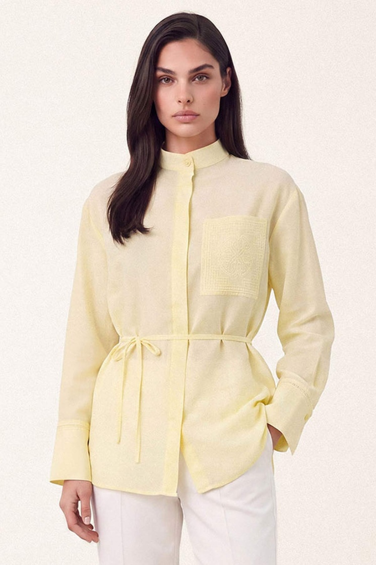 Nakış Detaylı Basic Soft Sarı Gömlek