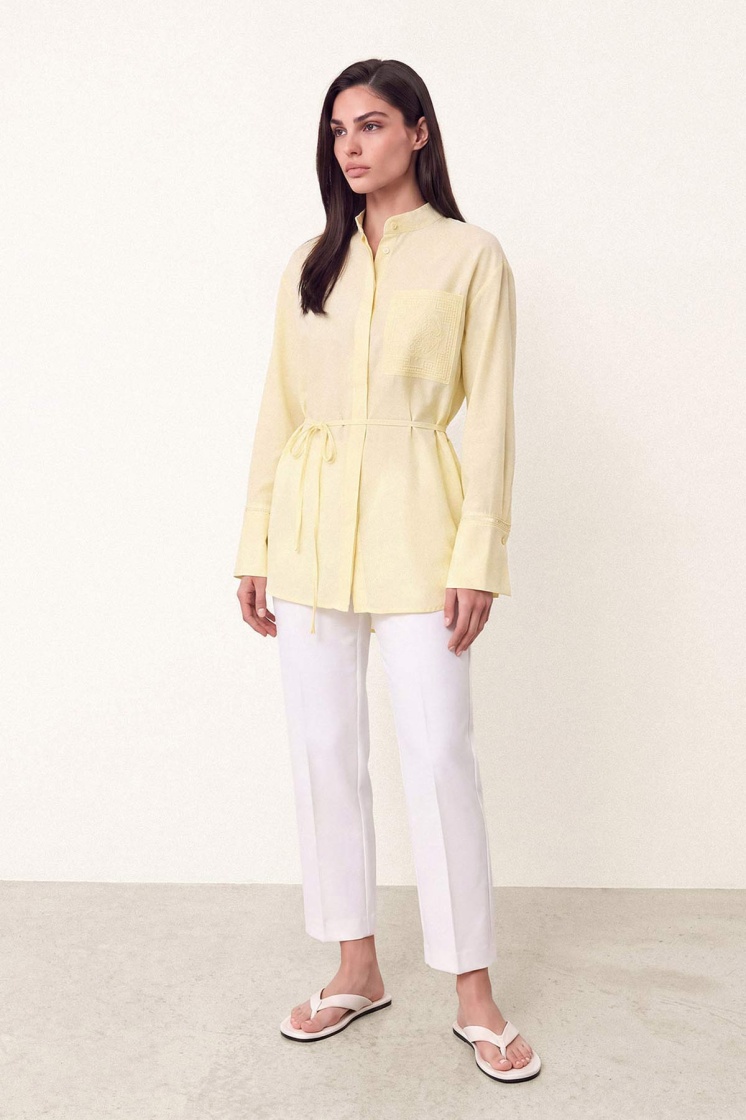 Nakış Detaylı Basic Soft Sarı Gömlek