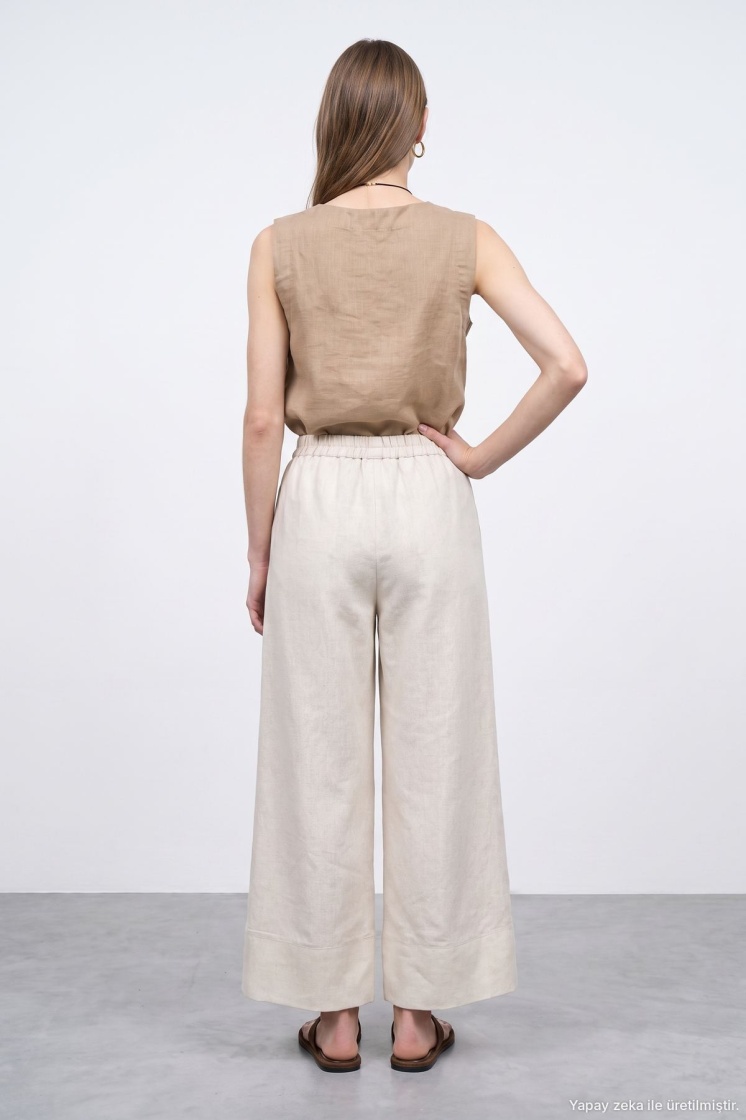 Naturel Geniş Paça Pantolon