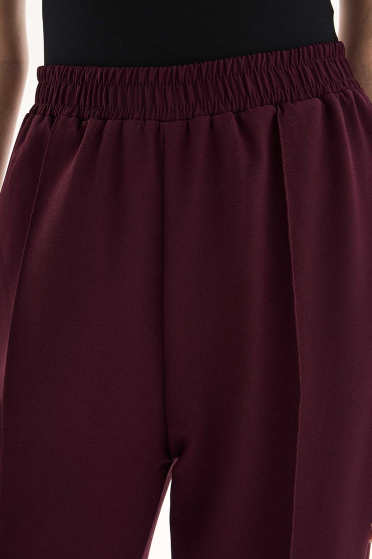 Nervürlü Bordo Krep Pantolon - 7