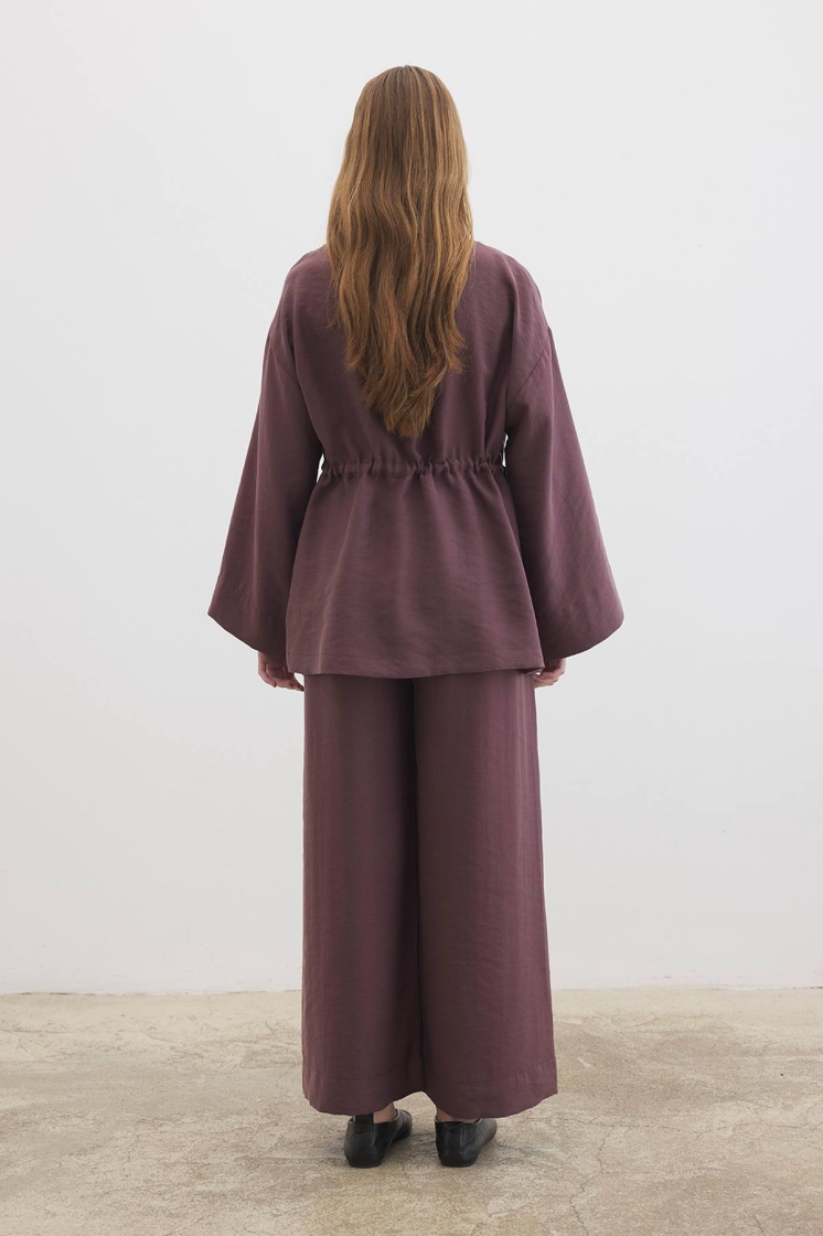 Önden Bağlama Detaylı Çikolata Kimono Pantolon Takım - 7
