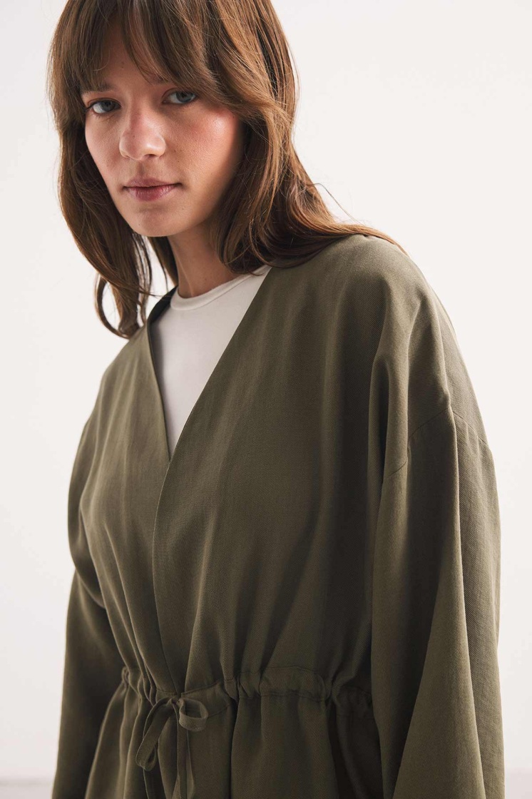Önden Bağlama Detaylı Haki Kimono Pantolon Takım - 5