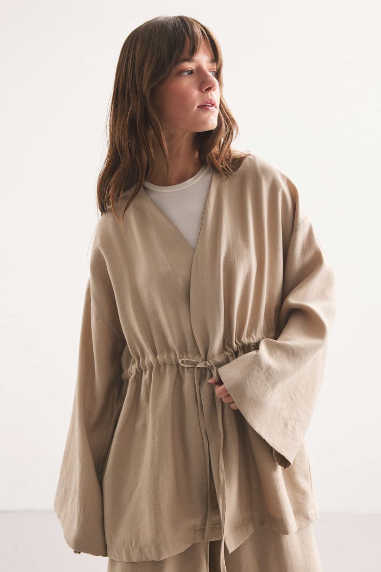 Önden Bağlama Detaylı Taş Kimono Pantolon Takım
