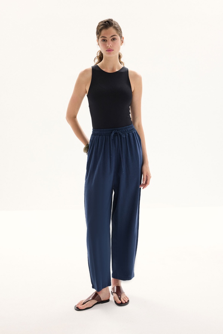 Organik Karışımlı Lastikli Lacivert Pantolon - 5