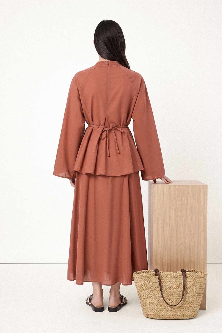 Pamuklu Pile Detaylı Tarçın Etekli Takım - 5