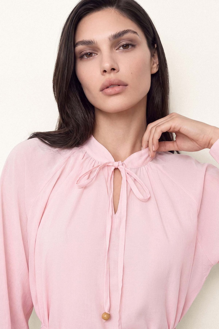 Pamuklu Rahat Kesim Uzun Soft Pembe Elbise