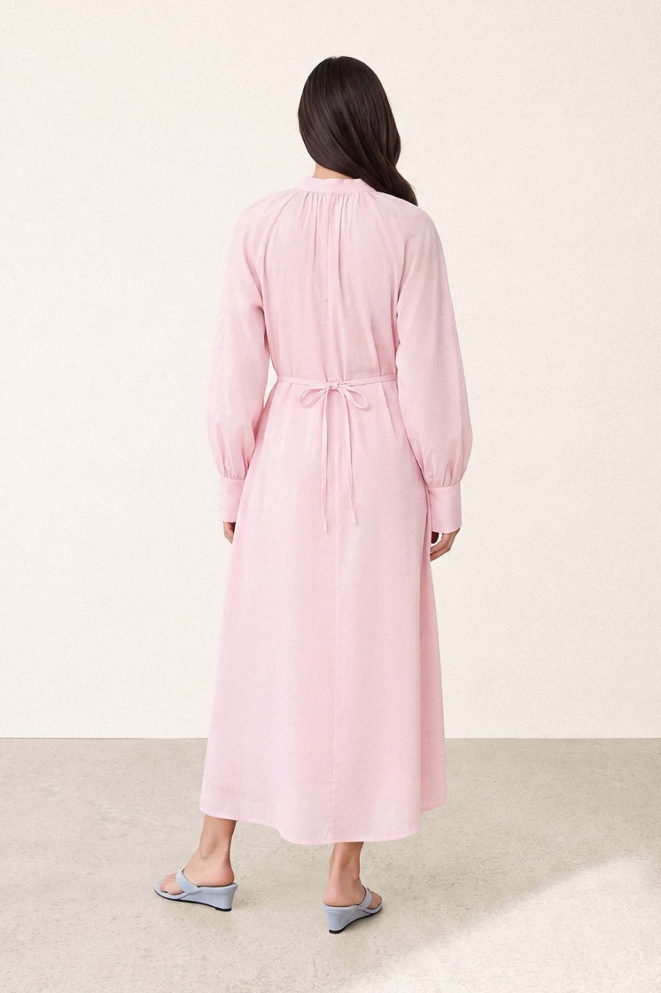 Pamuklu Rahat Kesim Uzun Soft Pembe Elbise - 7