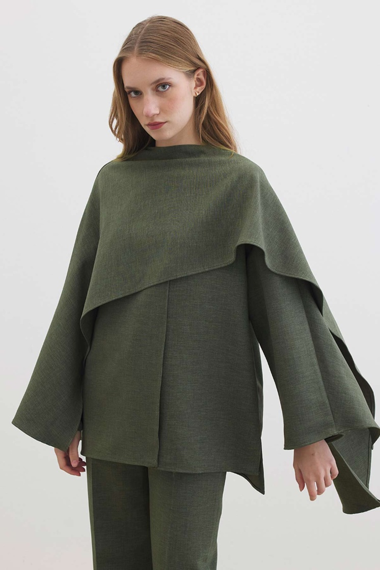 Pelerin Detayl Haki Tunik