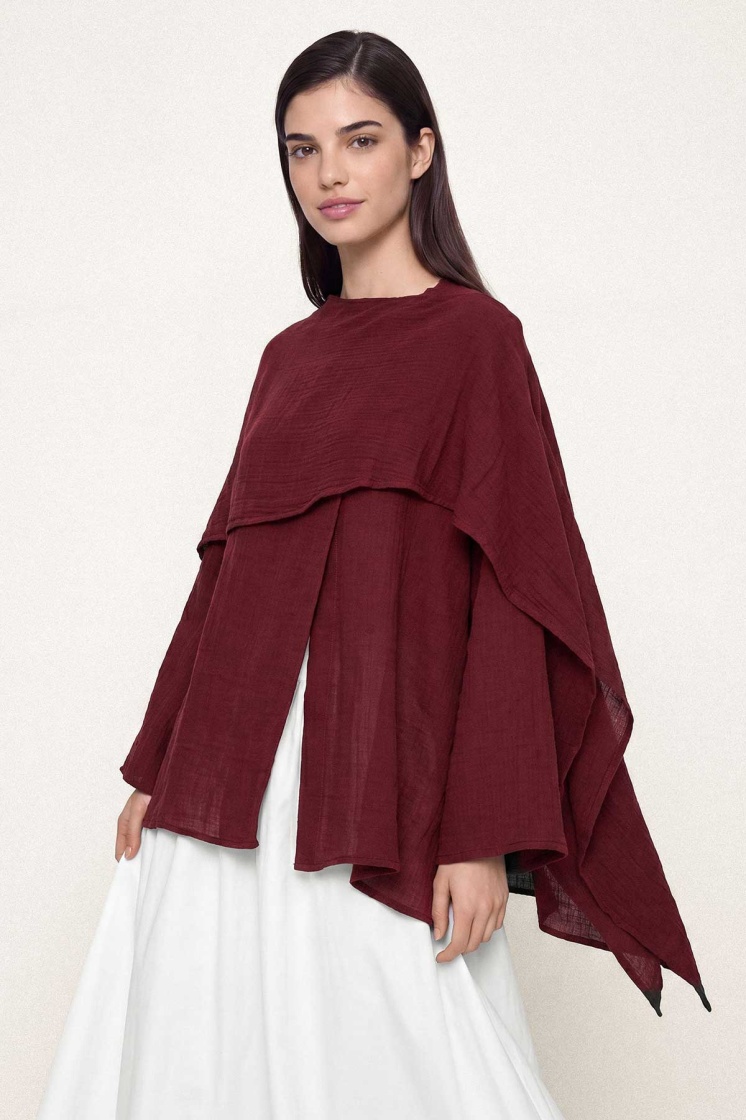 Pelerin Detaylı Bordo Tunik