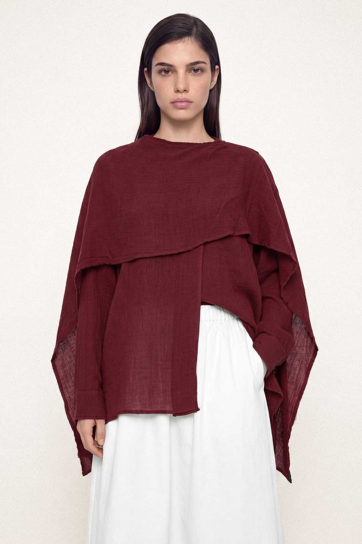 Pelerin Detaylı Bordo Tunik