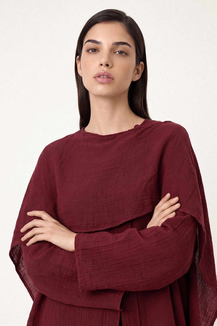 Pelerin Detaylı Bordo Tunik - 5