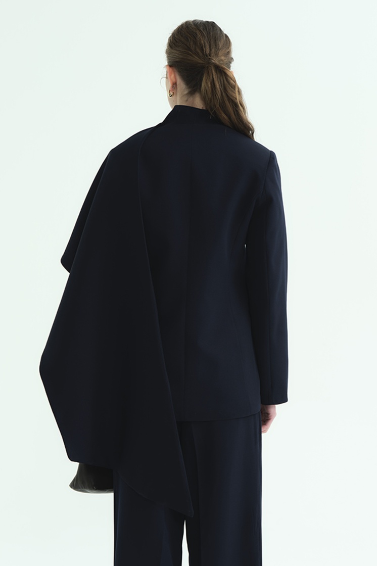 Pelerin Detaylı Lacivert Blazer Ceket
