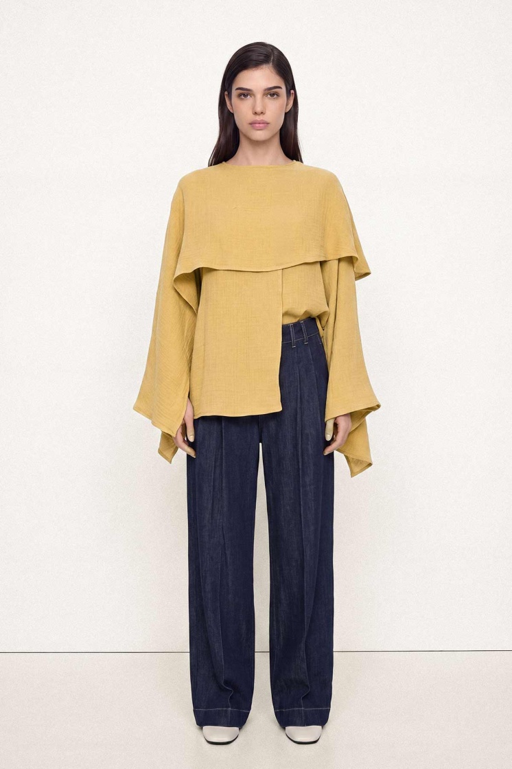 Pelerin Detaylı Soft Safran Tunik