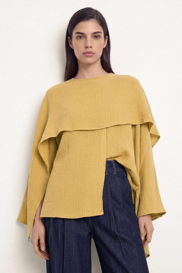 Pelerin Detaylı Soft Safran Tunik