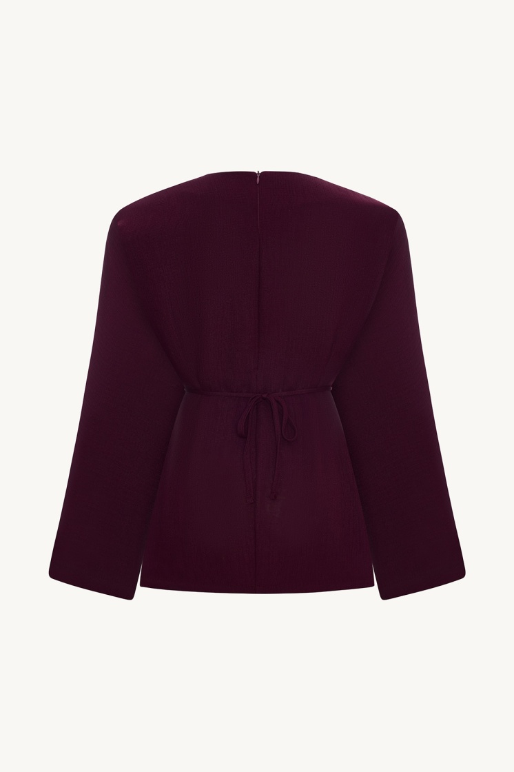 Pile Detaylı Bordo Bluz Pantolon Takım - 6