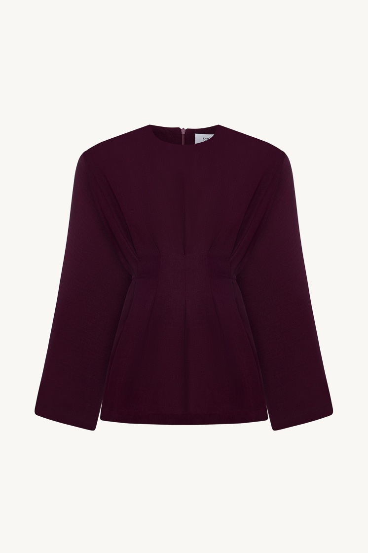 Pile Detaylı Bordo Bluz Pantolon Takım
