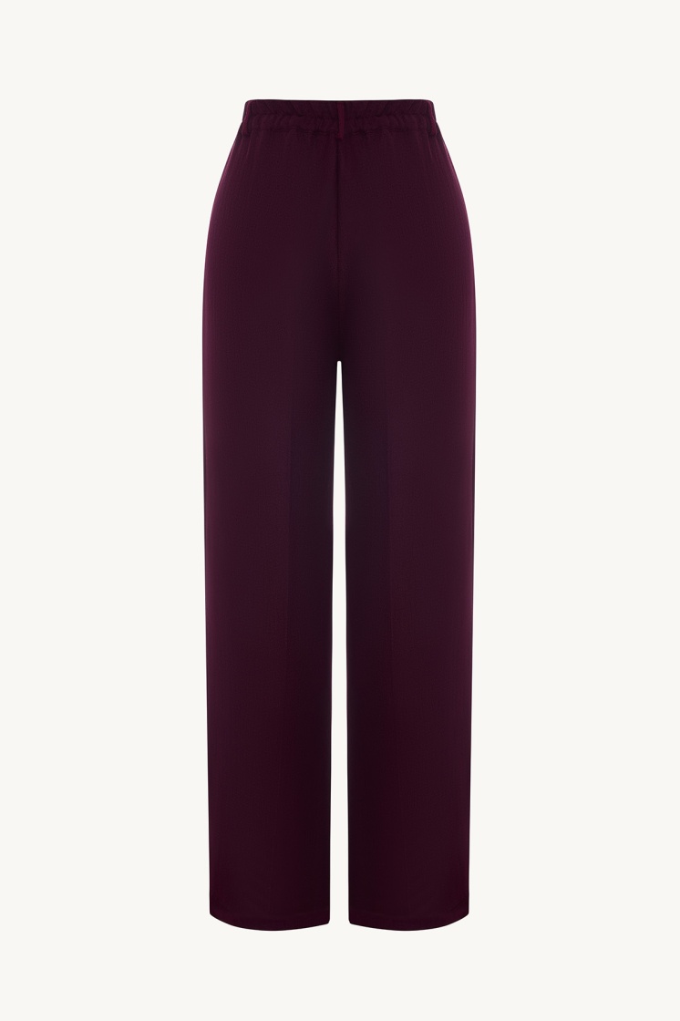 Pile Detaylı Bordo Bluz Pantolon Takım - 5