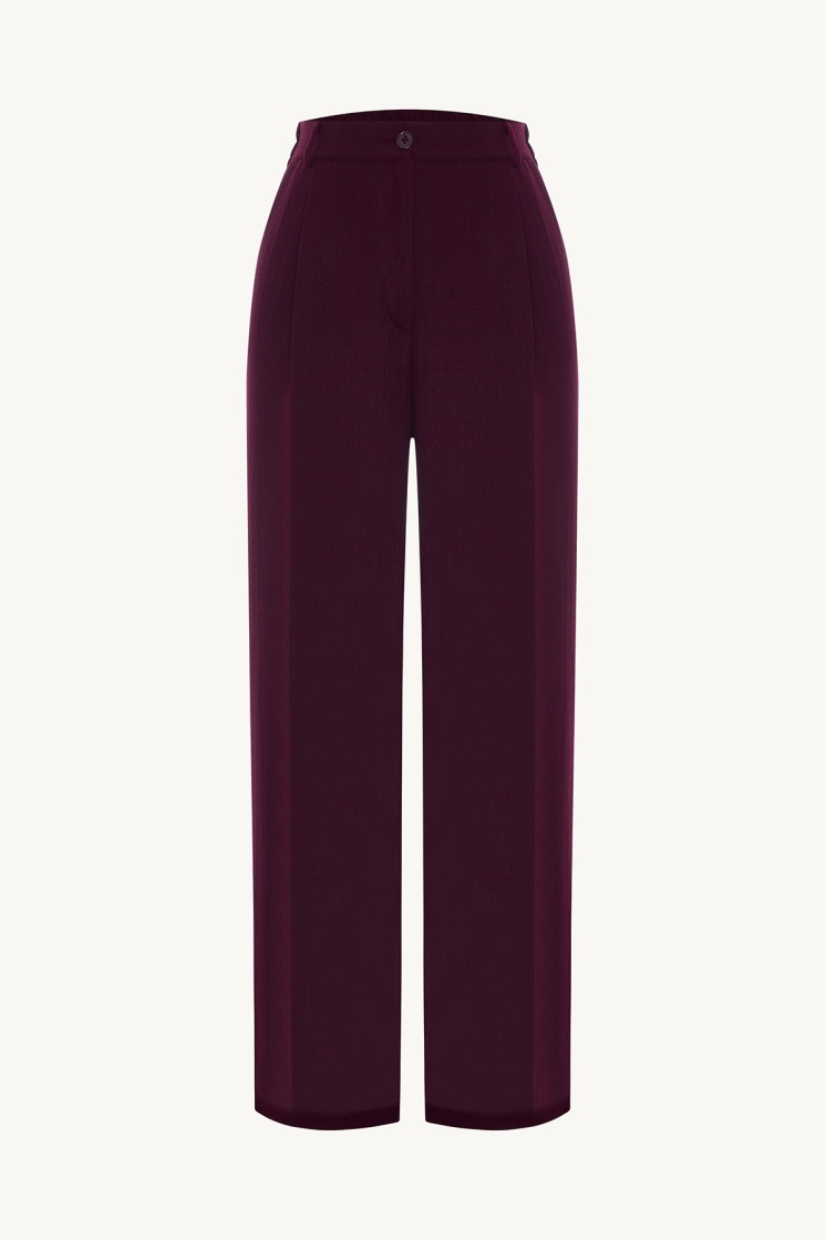 Pile Detaylı Bordo Bluz Pantolon Takım - 7