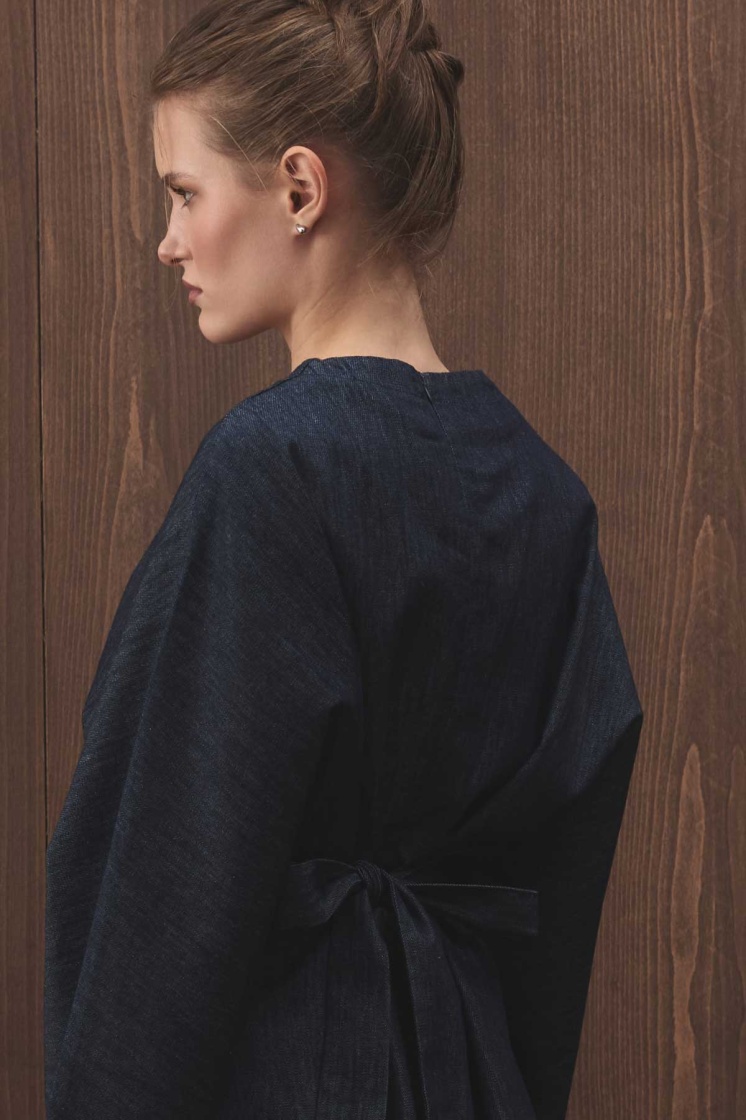 Pile Detaylı Denim Lacivert Bluz