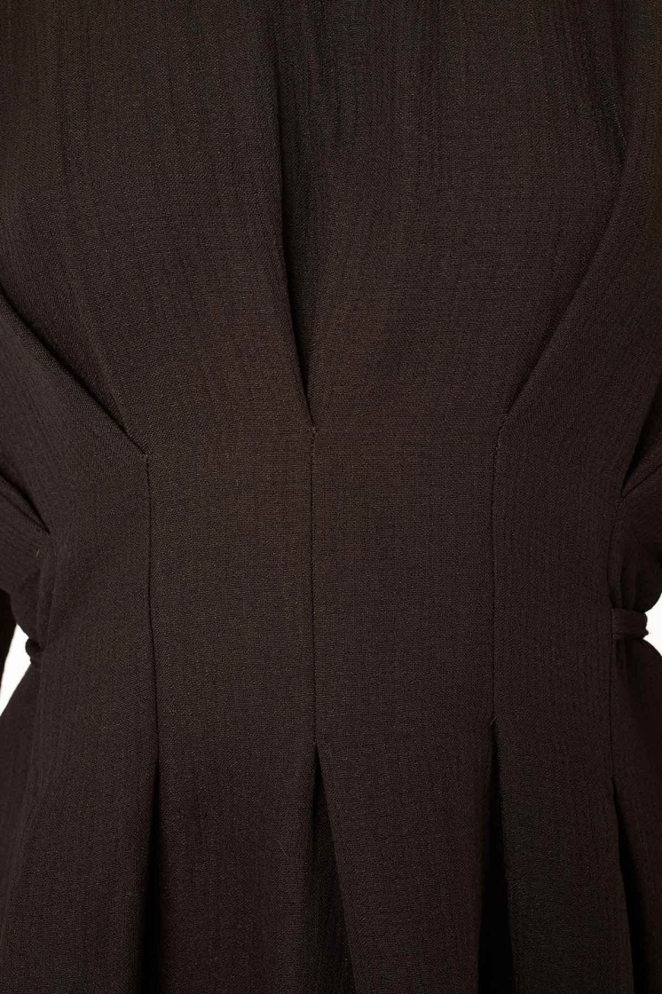 Pile Detaylı Kahve Bluz Pantolon Takım