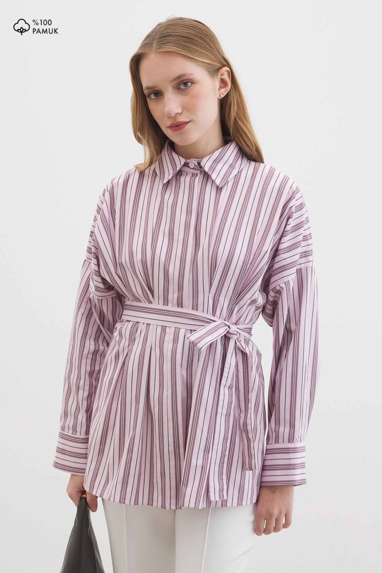 Pilili Poplin Soft Mürdüm Gömlek
