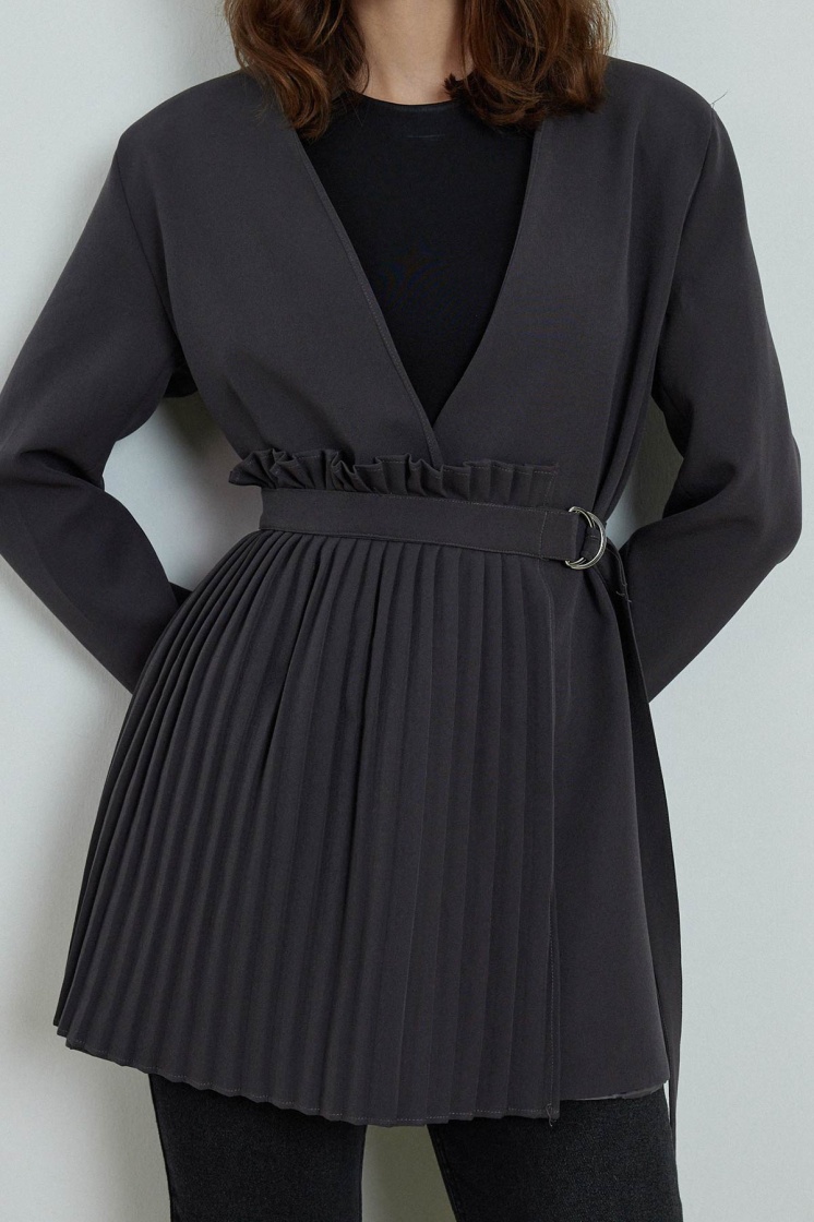Pilise Aksesuarlı Blazer Antrasit Ceket - 5