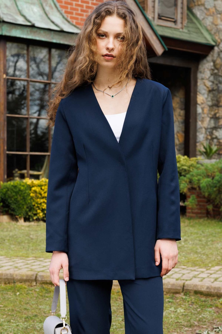 Pilise Aksesuarlı Blazer Lacivert Ceket