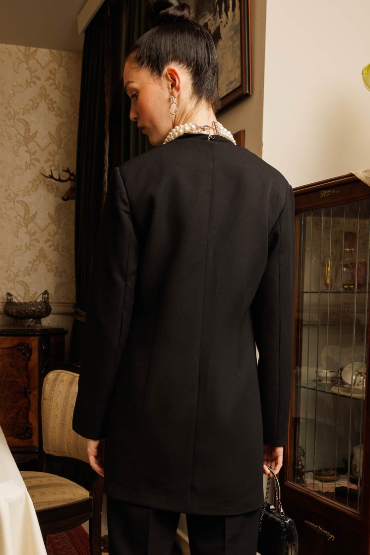 Pilise Aksesuarlı Blazer Siyah Ceket - 5