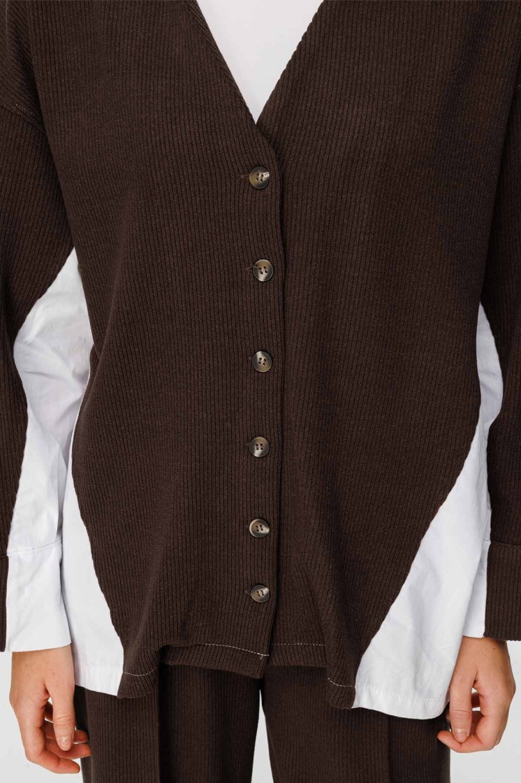 Poplin Triko Hırka Detaylı Kahve Pantolon Takım - 5