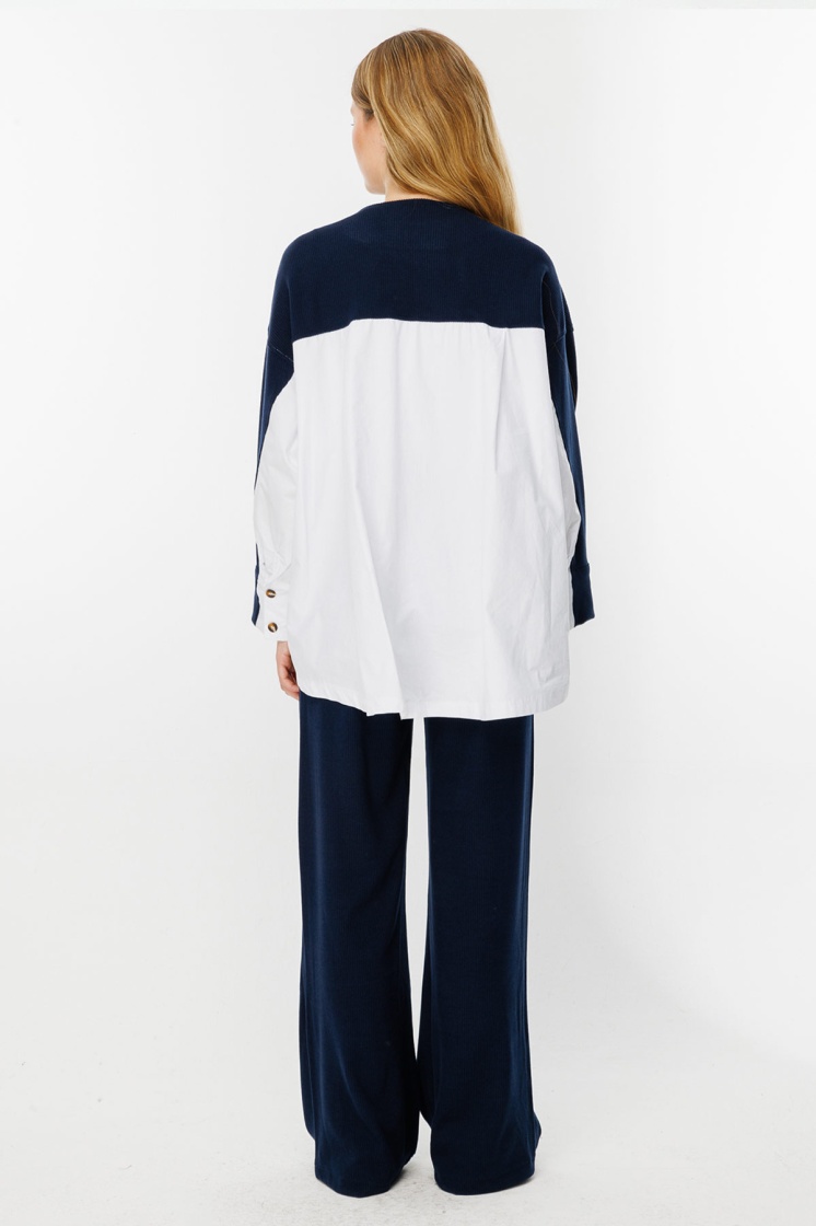 Poplin Triko Hırka Detaylı Lacivert Pantolon Takım - 6