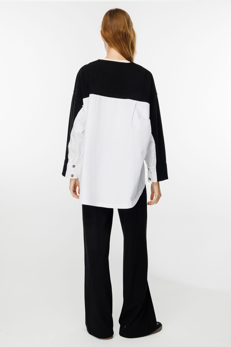 Poplin Triko Hırka Detaylı Siyah Pantolon Takım - 9