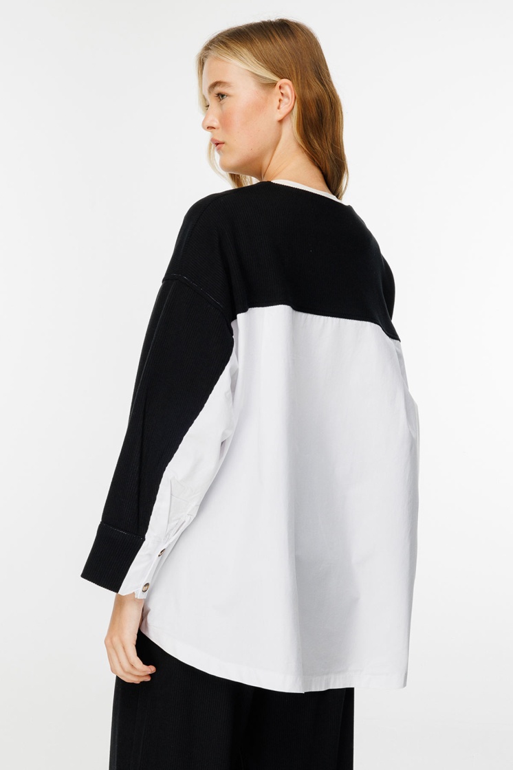 Poplin Triko Hırka Detaylı Siyah Pantolon Takım - 7
