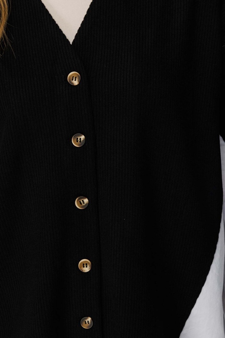 Poplin Triko Hırka Detaylı Siyah Pantolon Takım