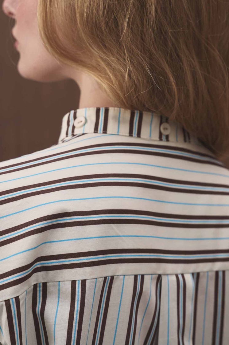 Premium Çıkarılabilir Bağlama Detaylı Çizgili Poplin Ekru Gömlek - 6