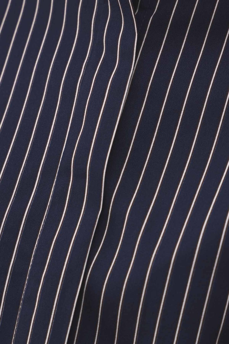 Premium Çıkarılabilir Bağlama Detaylı Çizgili Poplin Lacivert Gömlek