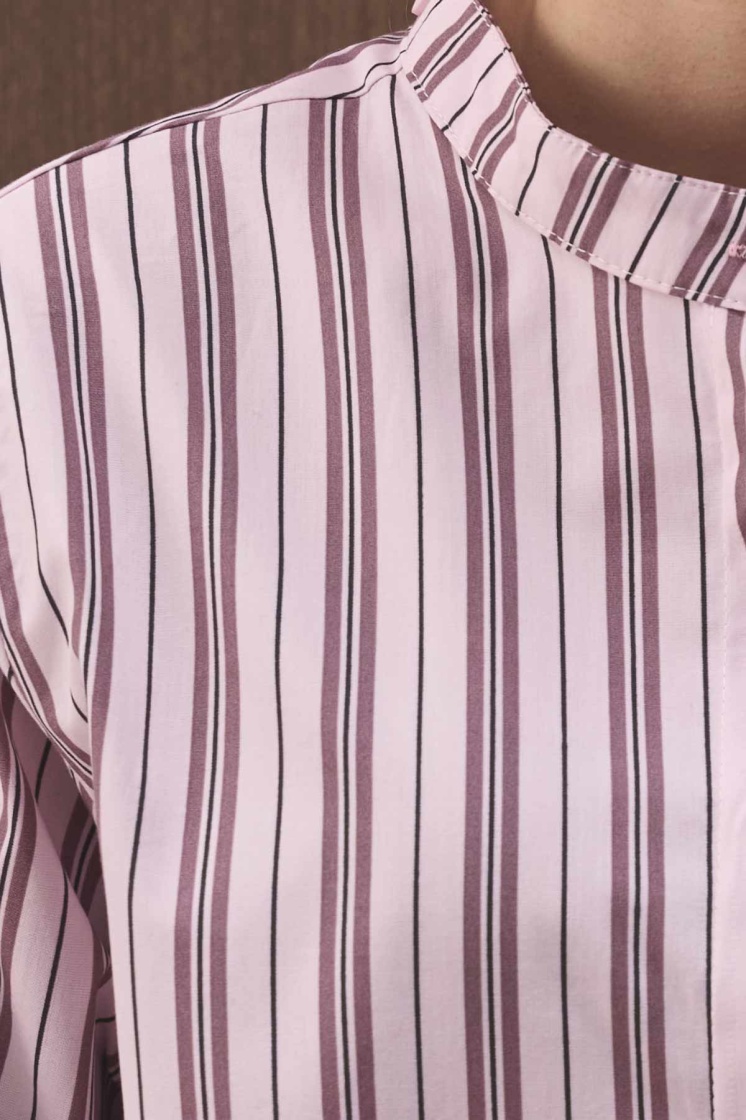 Premium Çıkarılabilir Bağlama Detaylı Çizgili Poplin Mürdüm Gömlek - 7
