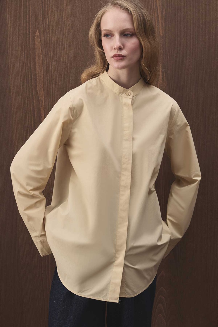 Premium Çıkarılabilir Bağlama Detaylı Poplin Butter Yellow Gömlek