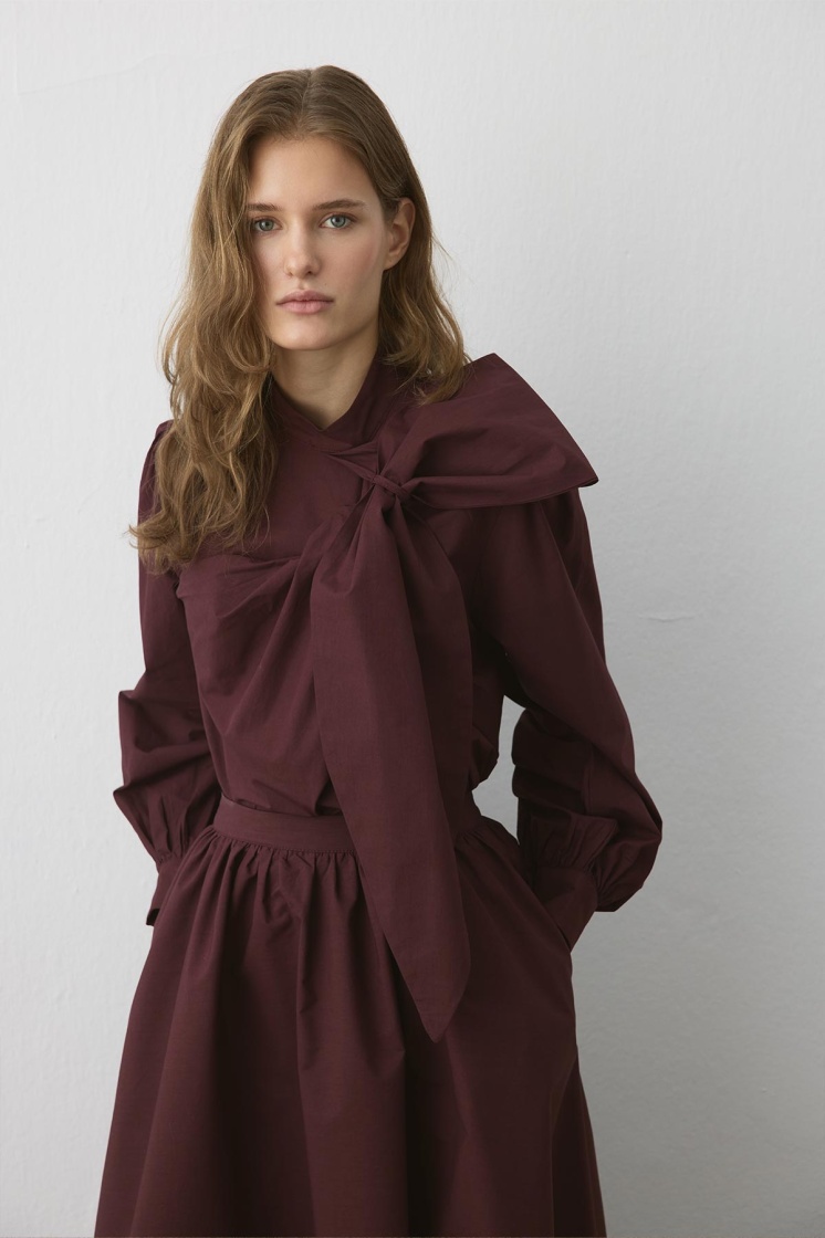 Premium Fiyonk Detaylı Poplin Bordo Gömlek