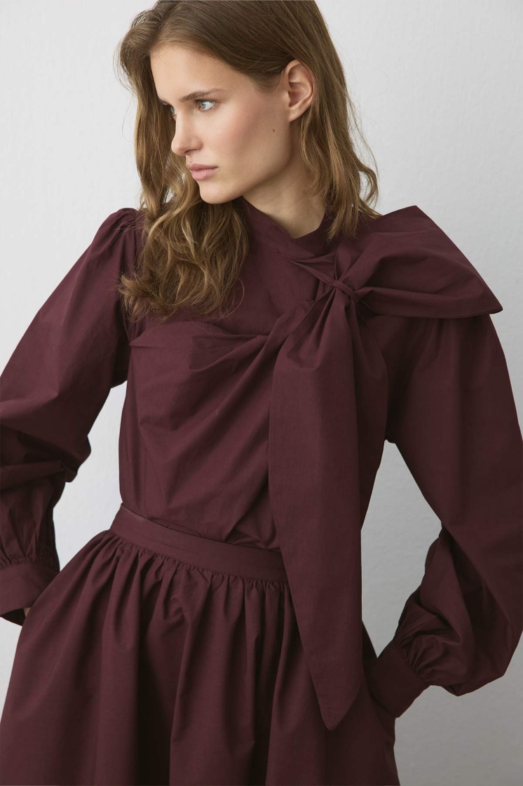 Premium Fiyonk Detaylı Poplin Bordo Gömlek