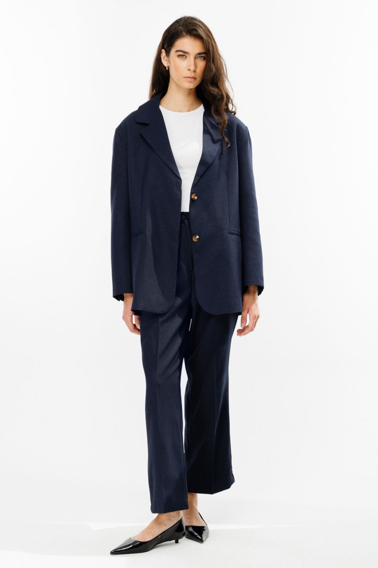 Premium Kemerli Blazer Lacivert Ceket - 6