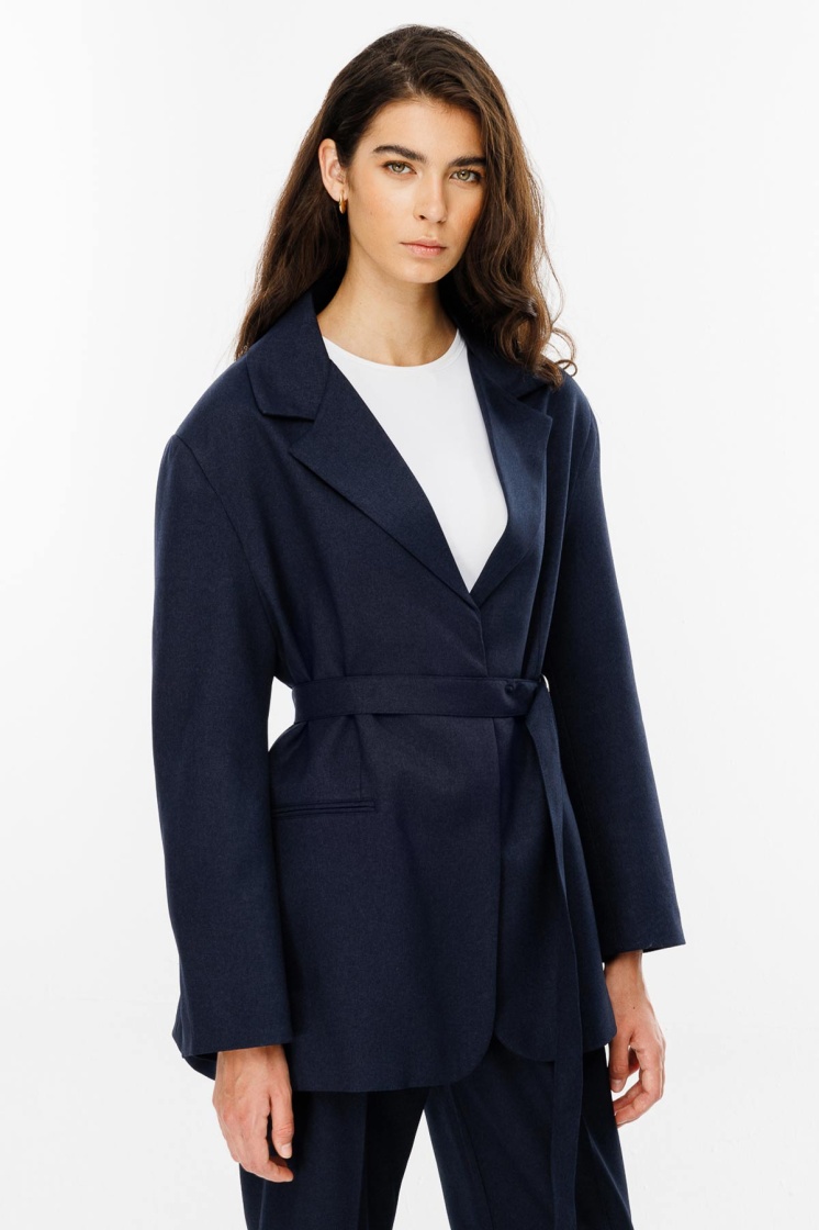 Premium Kemerli Blazer Lacivert Ceket