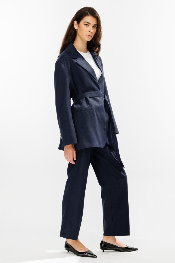 Premium Kemerli Blazer Lacivert Ceket