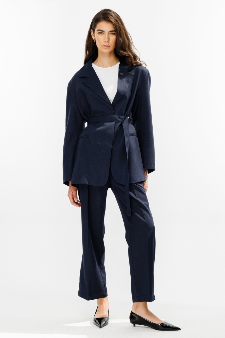 Premium Kemerli Blazer Lacivert Ceket
