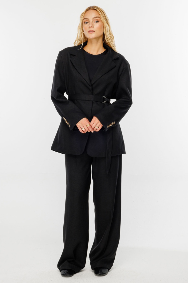 Premium Kemerli Blazer Siyah Ceket