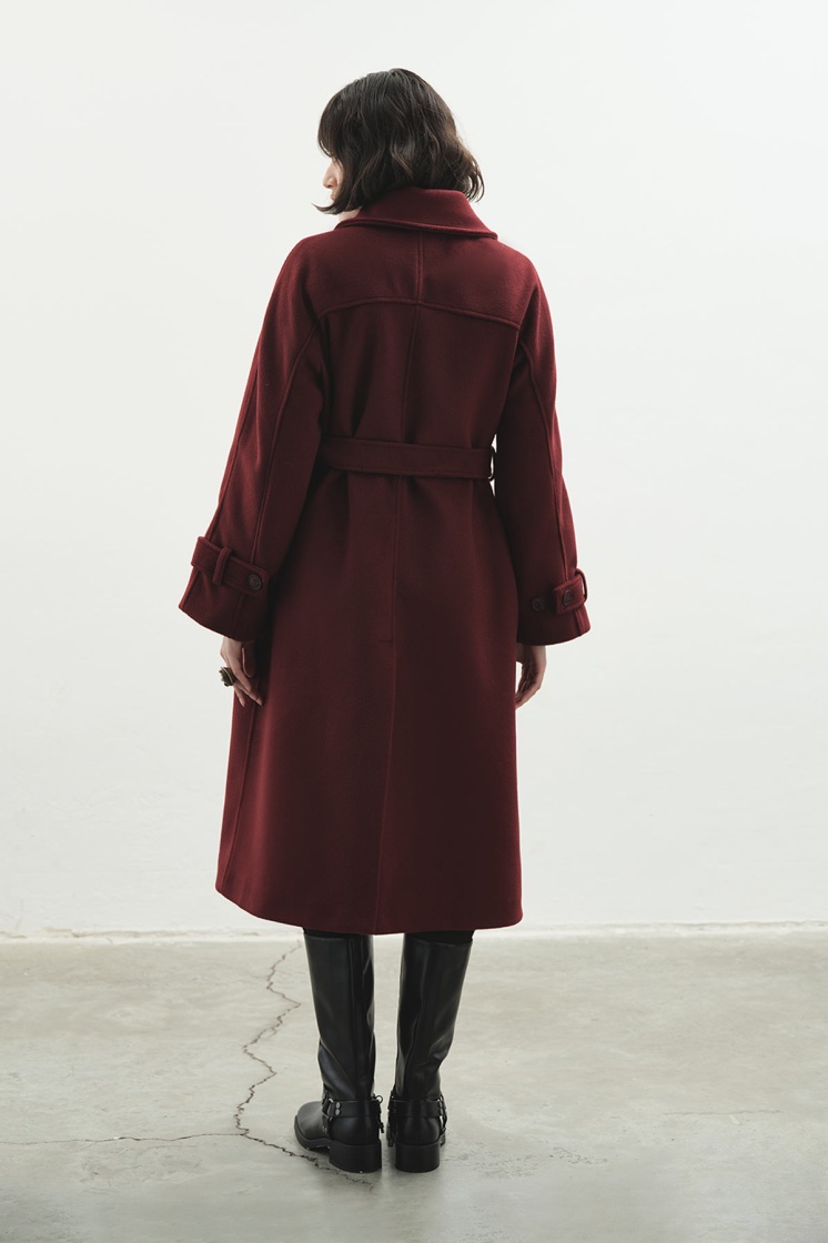 Premium Kruvaze Kaşe Bordo Kaban - 7