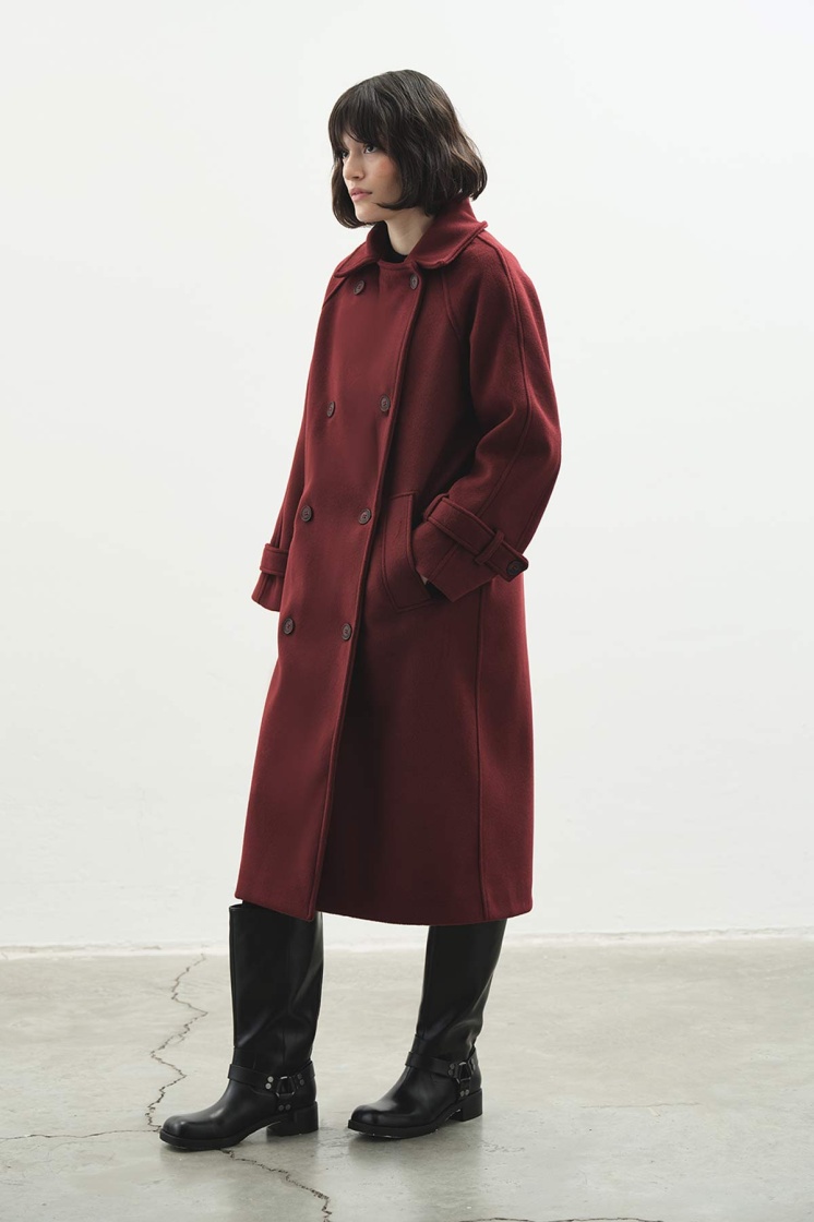 Premium Kruvaze Kaşe Bordo Kaban - 5